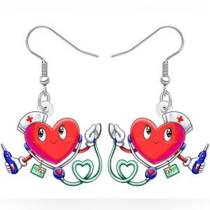 Cute Nurse Earrings with Heart Stethoscope and Shot NIP
